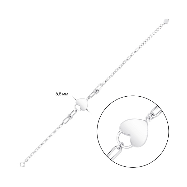 Серебряный браслет Сердце без камней (арт. 7509/5435) – изображение 2
