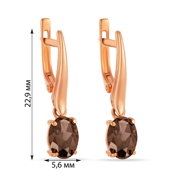Сережки-підвіски золоті з кварцом (арт. 110221Пкр) – зображення 2