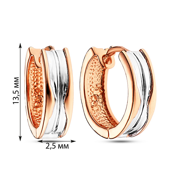 Сережки-кольца из красного и белого золота (арт. 103694/10кб) – изображение 2