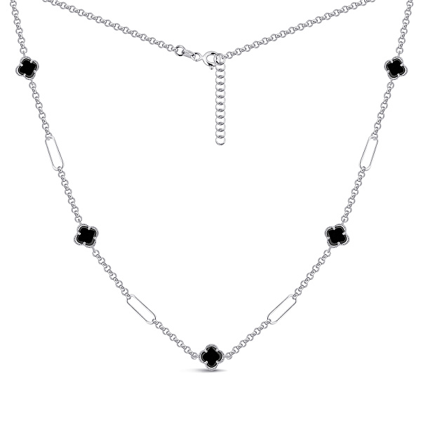 Длинное колье Клевер из серебра с ониксом (арт. 7507/2328/7о) – изображение 2