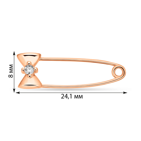 Золотая булавка "Бантик" с одним фианитом  (арт. 280228) – изображение 3