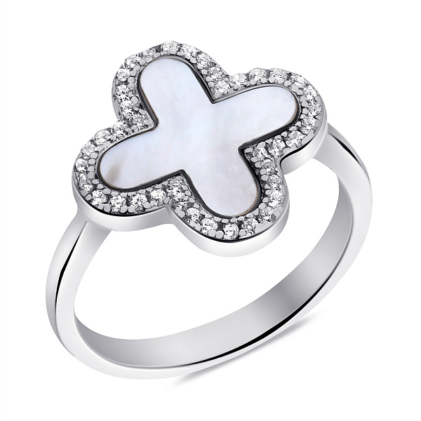 Серебряное кольцо с перламутром и фианитами (арт. 7501/КК2ФП/3006-18) – изображение 1