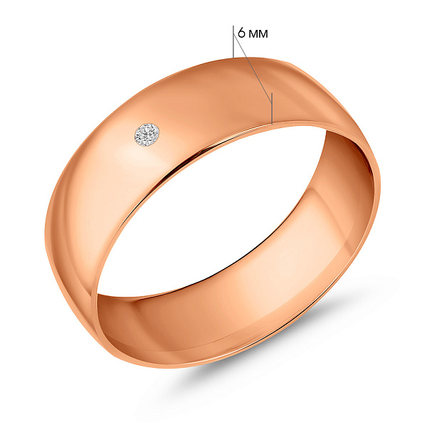 Обручальное кольцо классическое Комфорт из красного золота с бриллиантом (арт. К239095) – изображение 4