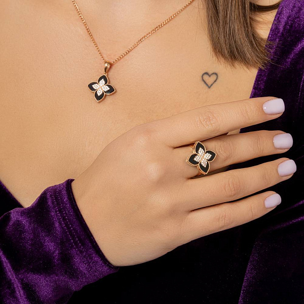 Каблучка з червоного золота з оніксом і фіанітами (арт. 156307/20о) – зображення 5