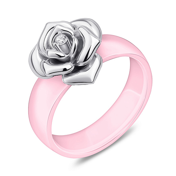 Кольцо Цветок из серебра и керамики (арт. 7501/1540206кмр) – изображение 1