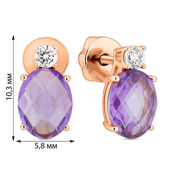 Золотые пусеты с аметистом (арт. 110379Па) – изображение 4