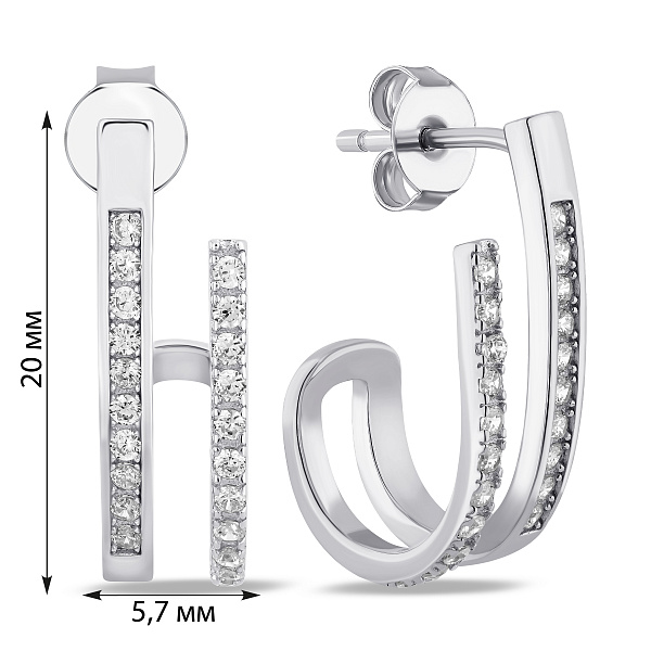 Серебряные пусеты с дорожкой из фианитов (арт. 7518/7317) – изображение 2