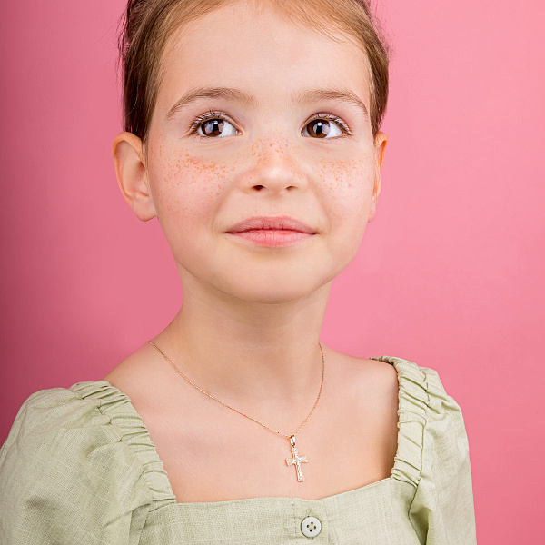 Золотий натільний хрестик з розп'яттям та фіанітом (арт. 501088) – зображення 3