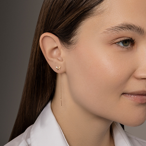 Серьги-протяжки Бабочки из золота с фианитами (арт. 109914) – изображение 3