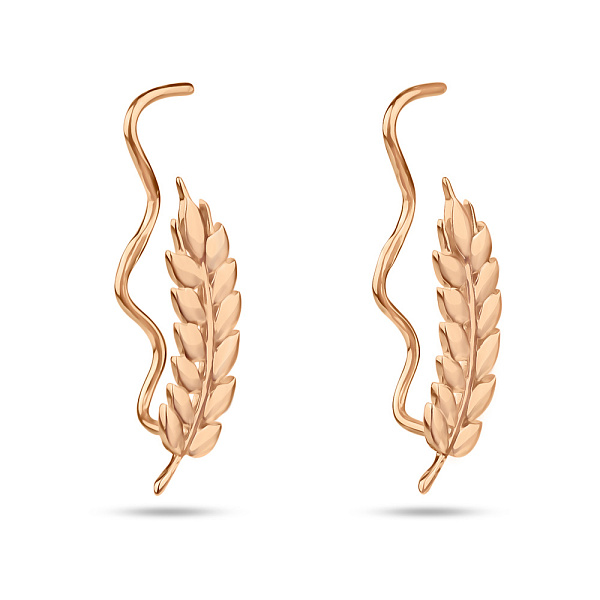 Серьги-клаймберы "Колосок" из красного золота (арт. 111166) – изображение 1
