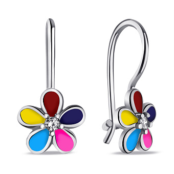 Серебряные детские серьги Цветок с эмалью (арт. 7502/9749е)