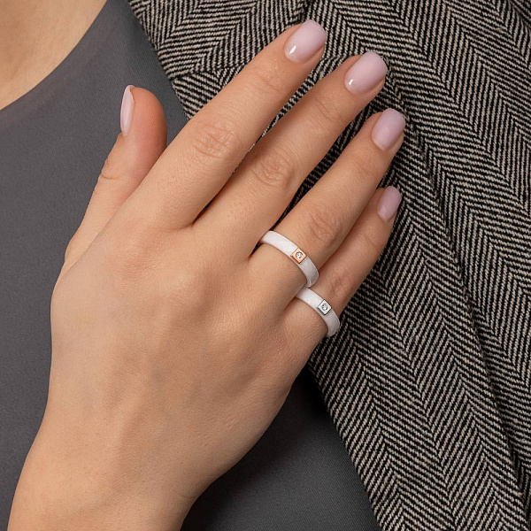 Каблучка з кераміки і золота з діамантом (арт. К011767кба) – зображення 3