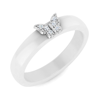 Кольцо Бабочка из керамики и золота с бриллиантами (арт. К011792бб)