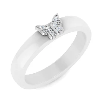 Кольцо Бабочка из керамики и золота с бриллиантами (арт. К011792бб)