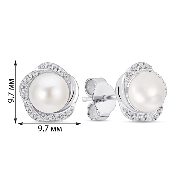 Серебряные серьги-пусеты с жемчугом (арт. 7518/7186жб) – изображение 2