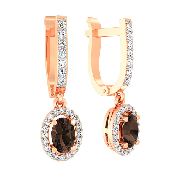 Золотые серьги с подвесками из кварца и фианитов (арт. 110186Пкр) – изображение 1