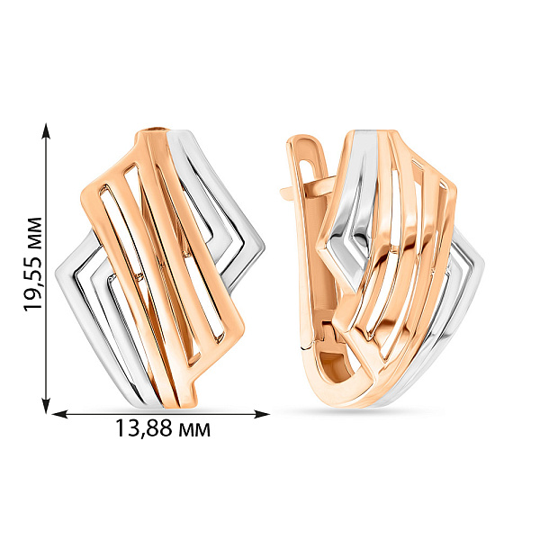 Золоті сережки в червоному і білому кольорі металу (арт. 106054кб) – зображення 4