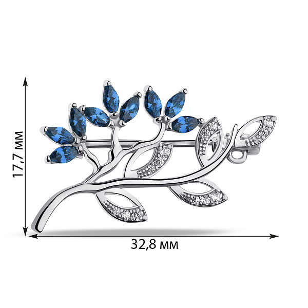 Серебряная брошь с сапфирами и фианитами (арт. 7505/660Спсбп) – изображение 2
