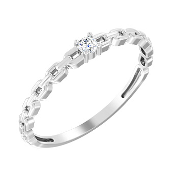 Кольцо-цепочка из белого золота с одним бриллиантом (арт. К011349005б)