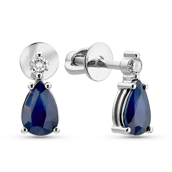 Золоті сережки з сапфіром і діамантами  (арт. Т011763бс) – зображення 1