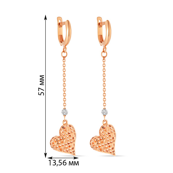 Сережки-подвески золотые «Сердечки» (арт. 105868) – изображение 3