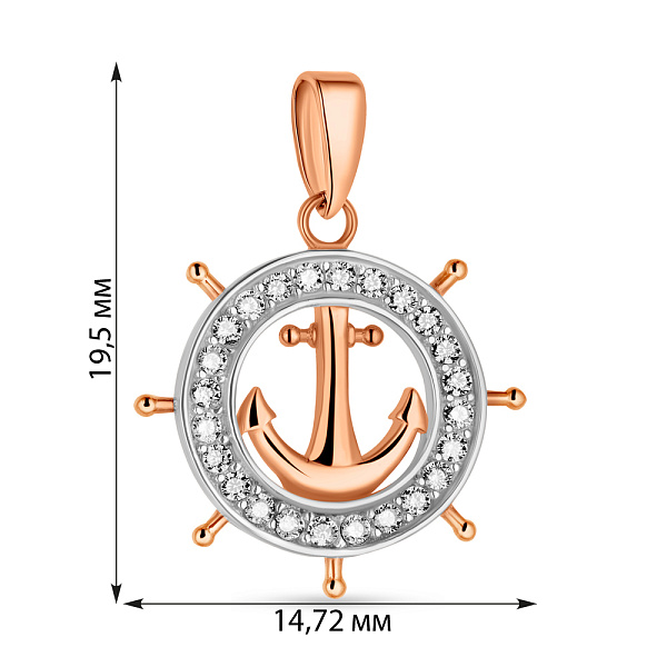 Підвіс "Якір" з червоного золота з родіюванням  (арт. 424484р) – зображення 2