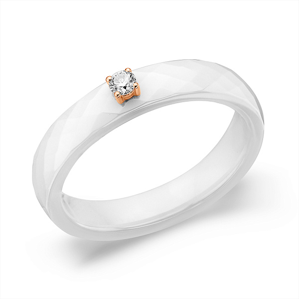 Кольцо из белой керамики и золота с бриллиантом (арт. К011768005кба) – изображение 1