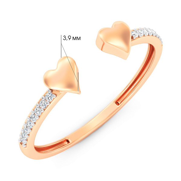 Золотое кольцо Сердечки с фианитами (арт. 1401114) – изображение 4