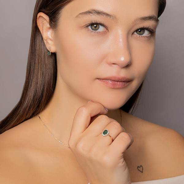 Золотые серьги с кварцем и фианитами (арт. 111273Пз) – изображение 3