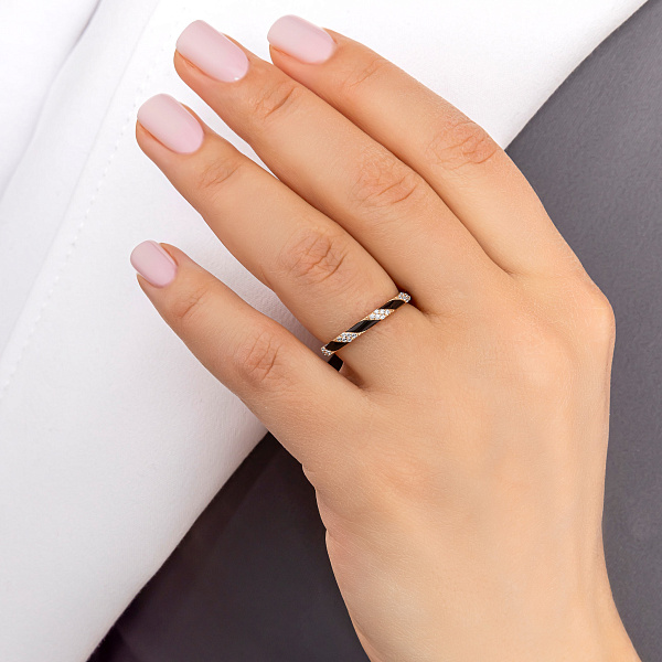 Золота каблучка з емаллю і фіанітами (арт. 1401111еч) – зображення 2