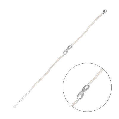 Срібний браслет «Нескінченність» з перлами (арт. 7509/2435жб)