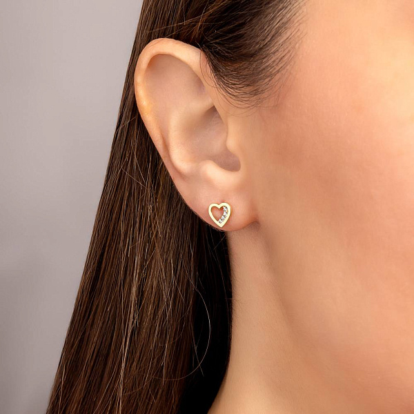 Серьги-пусеты Сердце из желтого золота с фианитами  (арт. 110698ж) – изображение 2