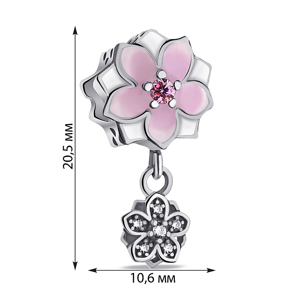 Серебряный шарм Цветы с подвеской (арт. 7903/П5ФБР/7078) – изображение 2