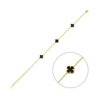 Серебряный браслет Клевер с ониксом (арт. 7509/1364/7жо)