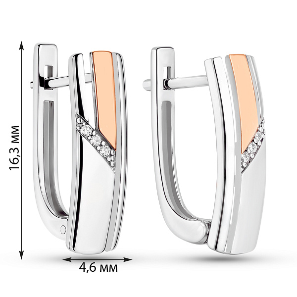 Серебряные серьги с золотой накладкой и с фианитами (арт. 7202/1672С) – изображение 2
