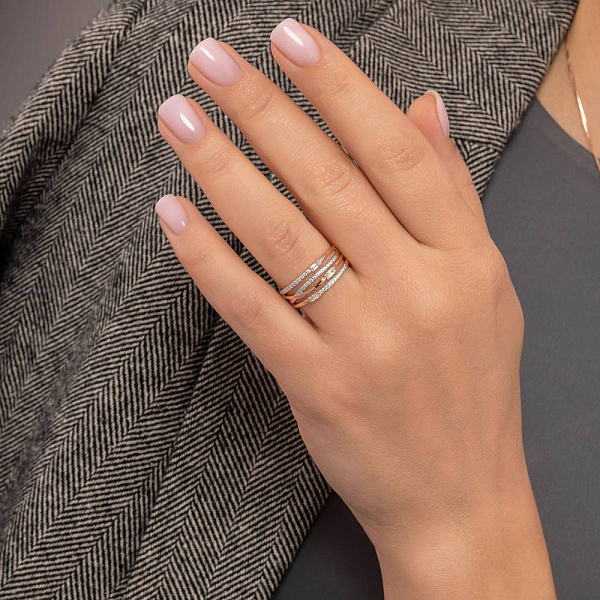 Многослойное золотое кольцо с фианитами (арт. 1401082) – изображение 2