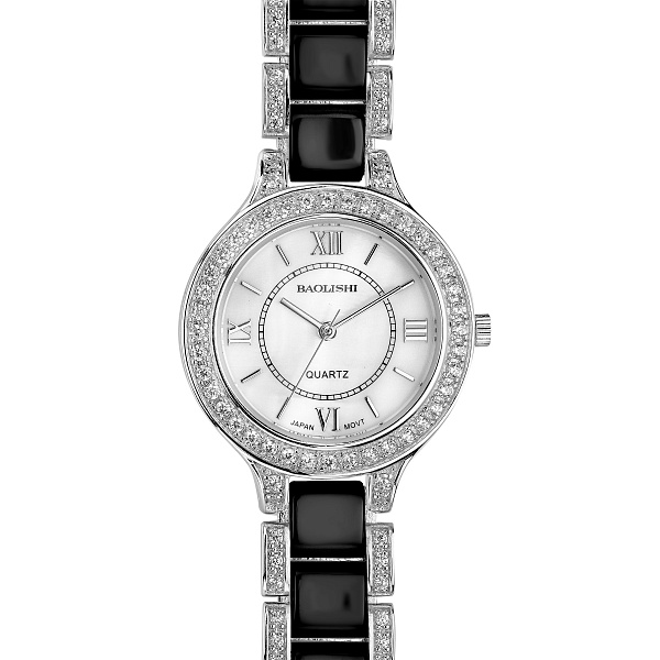 Годинник зі срібла з керамікою і з фіанітами (арт. 7526/317пкмч) – зображення 2