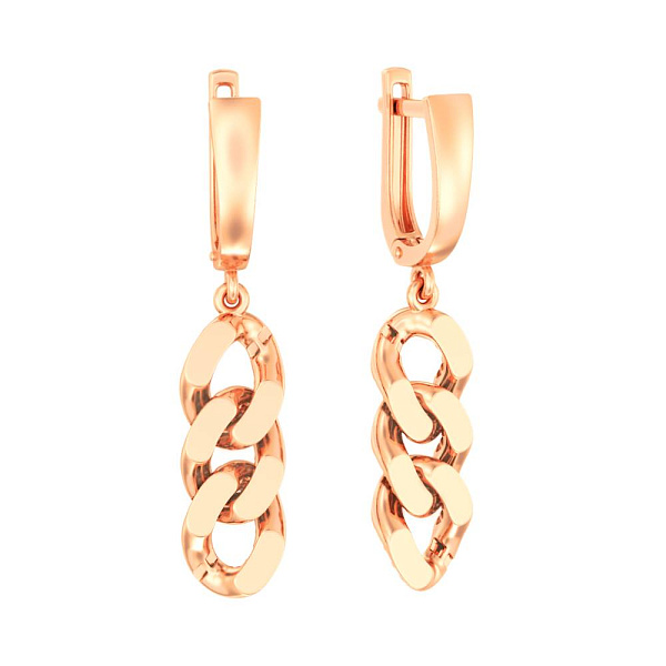 Сережки-підвіски "Ланки" з червоного золота  (арт. 110692) – зображення 1