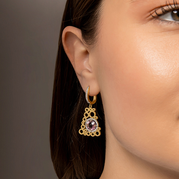 Золотые серьги подвески с кварцем и фианитами (арт. 103296ж) – изображение 2