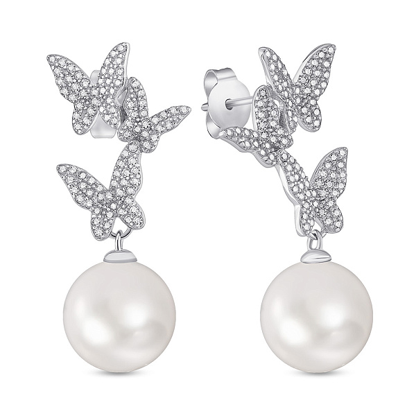 Серебряные серьги Бабочки с жемчугом (арт. 7518/7126жб) – изображение 1