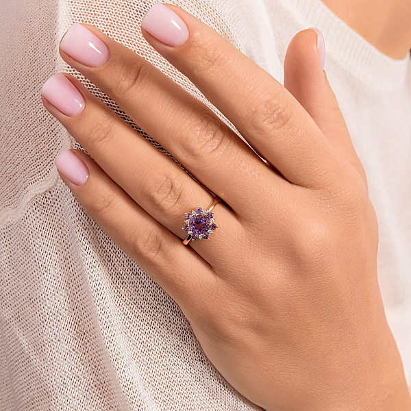 Золотое кольцо с аметистом и фианитами (арт. 141244Паф) – изображение 4