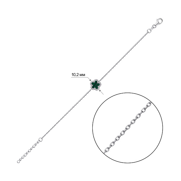 Срібний браслет з малахітом і фіанітами (арт. 7509/4800/10млх) – зображення 2