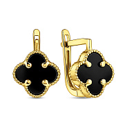 Фото Сережки з жовтого золота з оніксом (арт. 110715/8жо)
