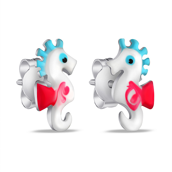 Детские серьги-пусеты из серебра Морской конек (арт. 7518/6806ебр) – изображение 1