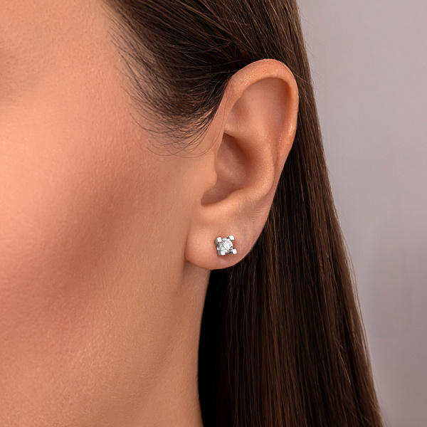 Пусети в білому кольорі золота з діамантами (арт. Т011114040б) – зображення 2