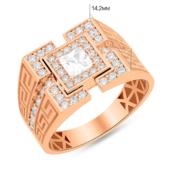 Золота печатка з грецьким орнаментом і фіанітами (арт. 180582) – зображення 2