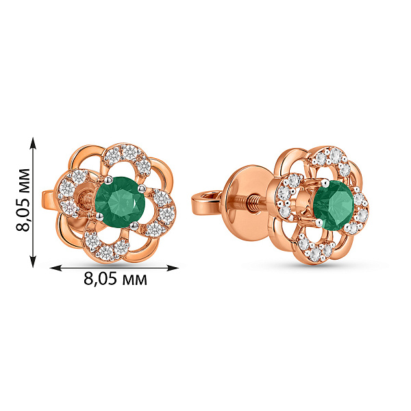 Пусеты из золота с изумрудом и бриллиантами (арт. Т011086и) – изображение 3