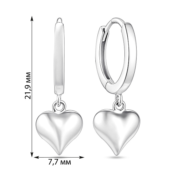 Серебряные серьги-кольца с подвеской сердечко (арт. 7502/10538/15) – изображение 2