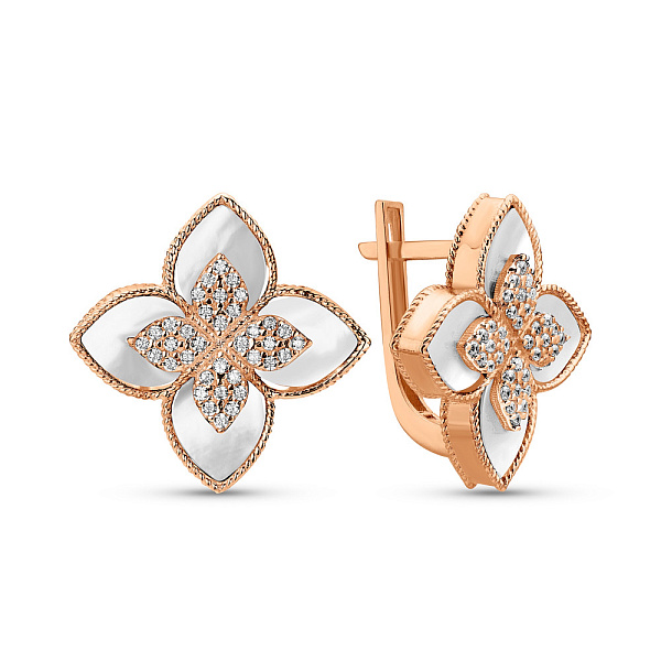 Золотые серьги Клевер с перламутром и фианитами (арт. 1091384/20п) – изображение 1