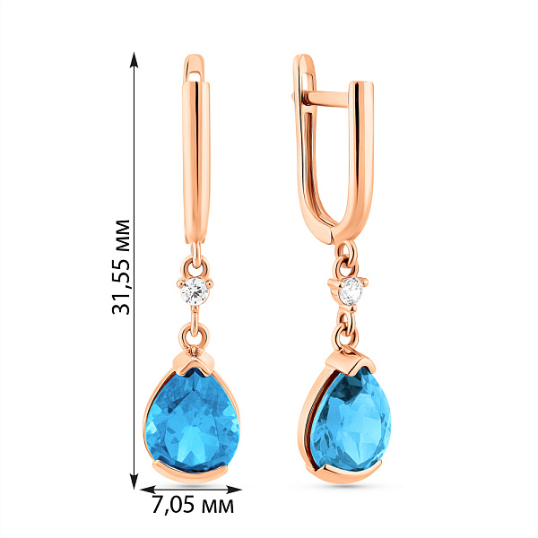 Золотые серьги с топазом и фианитами (арт. 111245Птг) – изображение 3